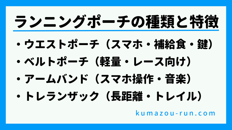 ランニングポーチの種類と特徴
